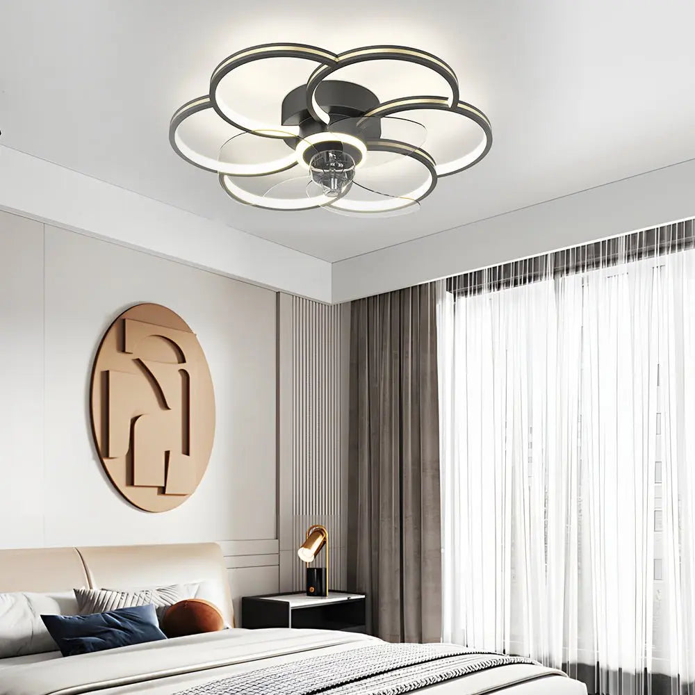 Modern Ceiling Fan and Light with Flower Design: Three-Step Dimming LED and Silent Operation Luxe
