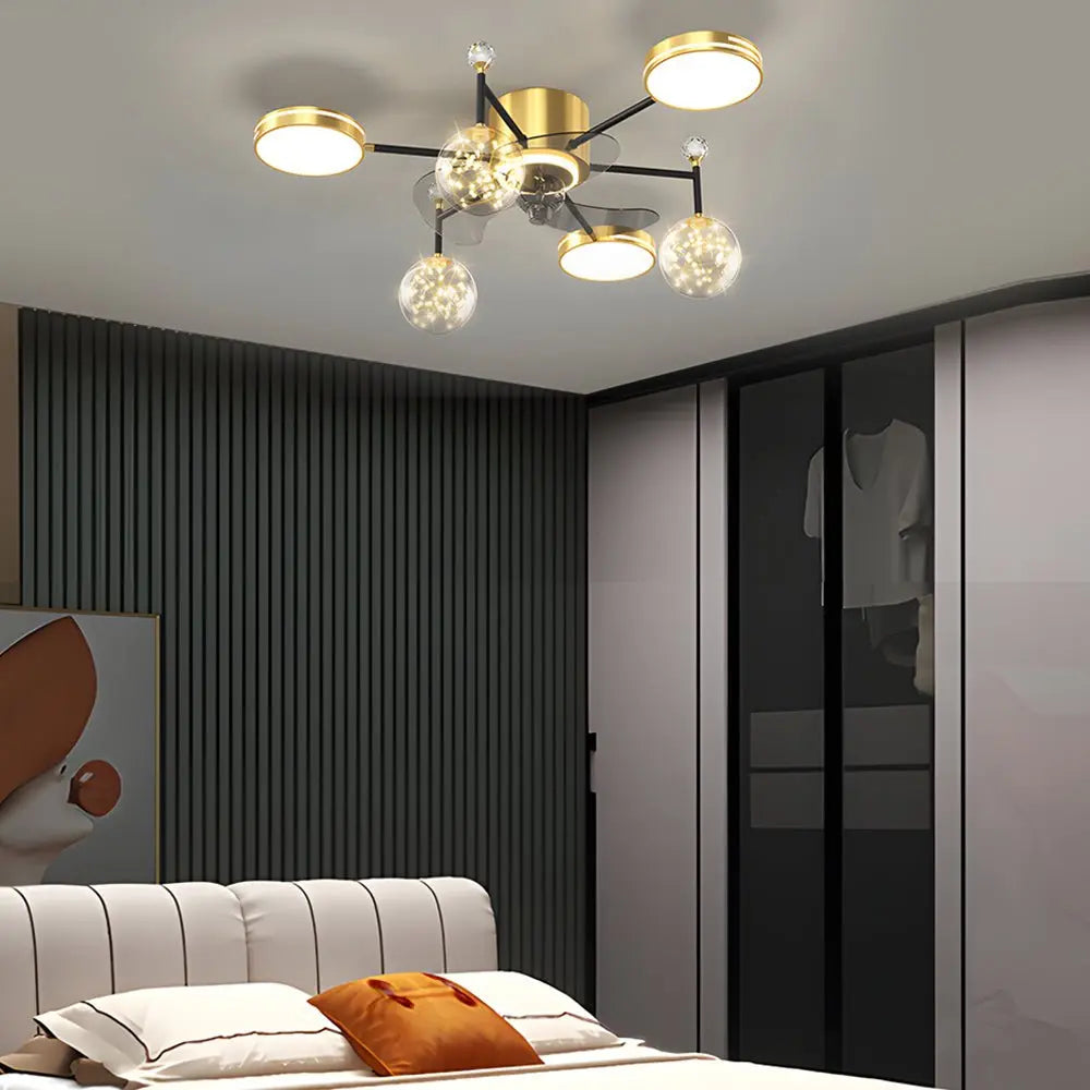 Modern Ceiling Fan and Light with Three-Step Dimming - Simple Luxury Stars Ball Design Luxe