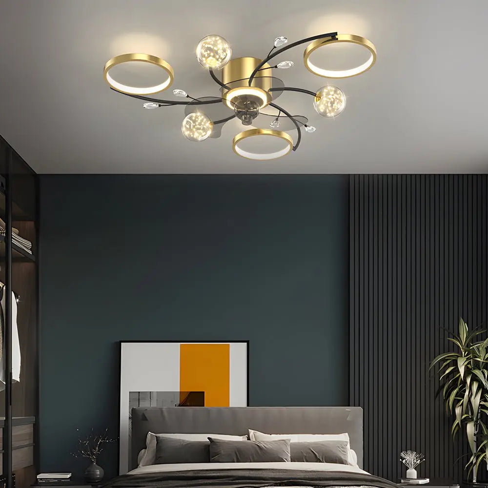 Modern Ceiling Fan and Light with Three-Step Dimming - Simple Luxury Stars Ball Design Luxe