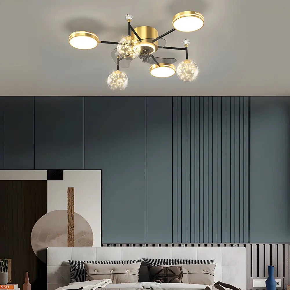 Modern Ceiling Fan and Light with Three-Step Dimming - Simple Luxury Stars Ball Design Luxe