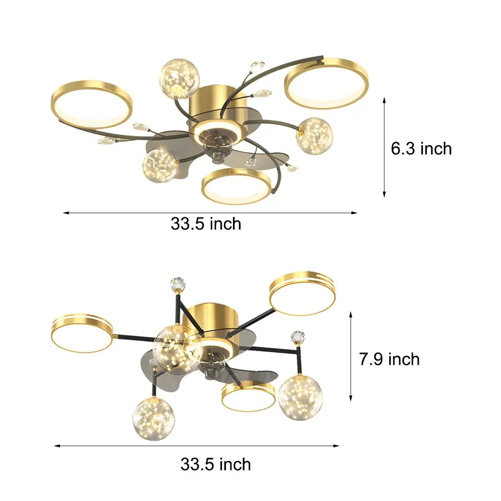 Modern Ceiling Fan and Light with Three-Step Dimming - Simple Luxury Stars Ball Design Luxe