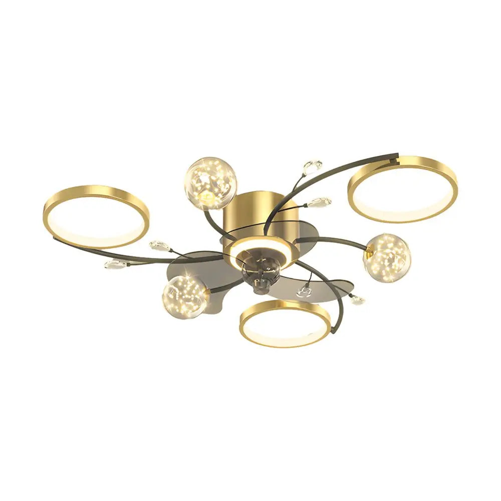 Modern Ceiling Fan and Light with Three-Step Dimming - Simple Luxury Stars Ball Design Luxe