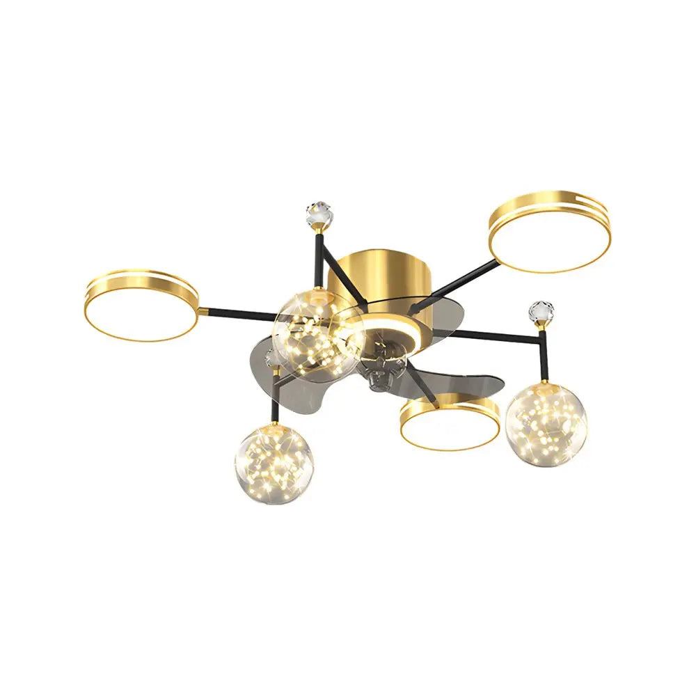 Modern Ceiling Fan and Light with Three-Step Dimming - Simple Luxury Stars Ball Design Luxe