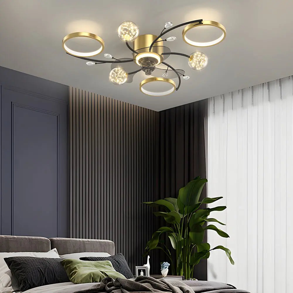 Modern Ceiling Fan and Light with Three-Step Dimming - Simple Luxury Stars Ball Design Luxe
