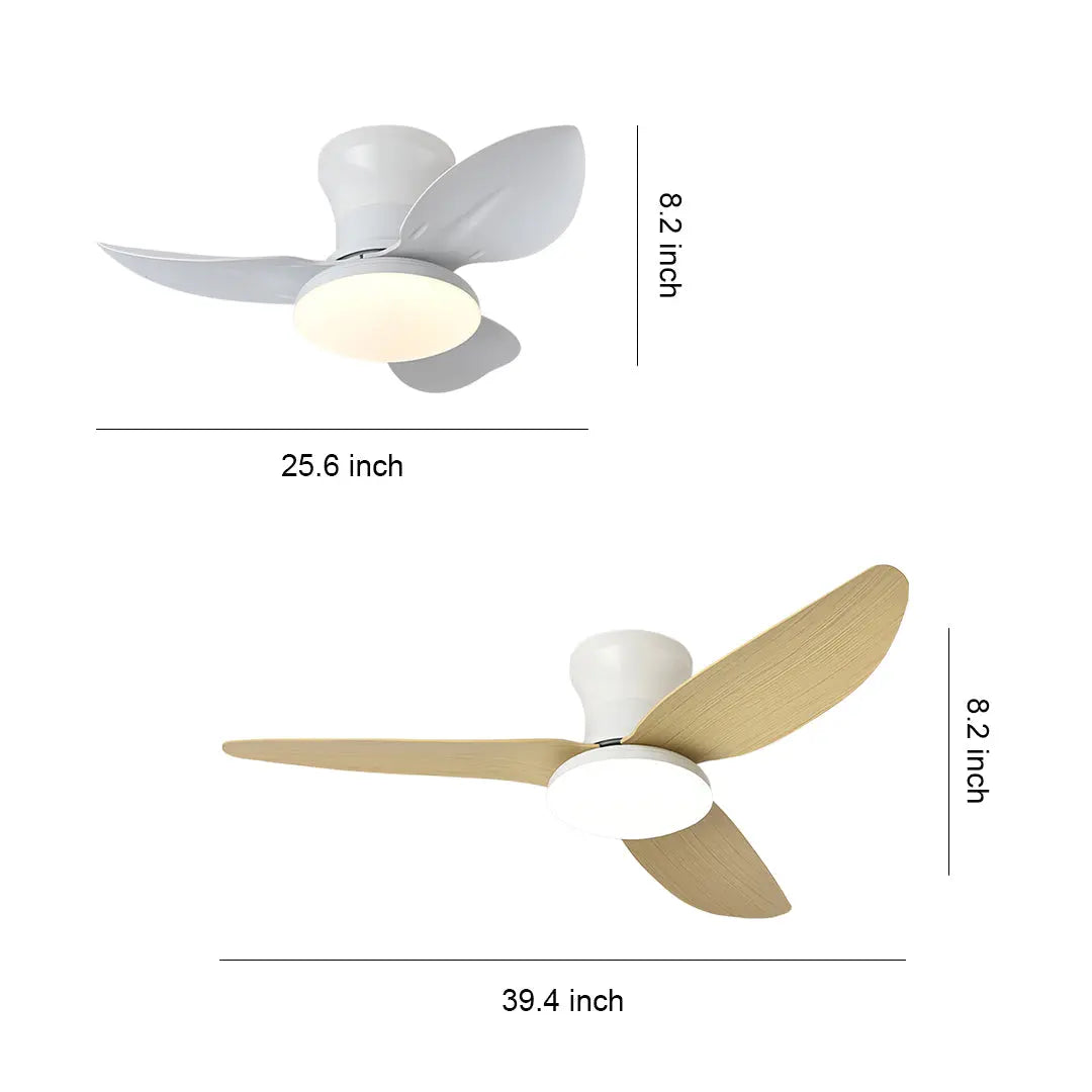 Modern Small 3-Blade Ceiling Fan with Remote Control and Dimmer Light - Quiet Operation Luxe