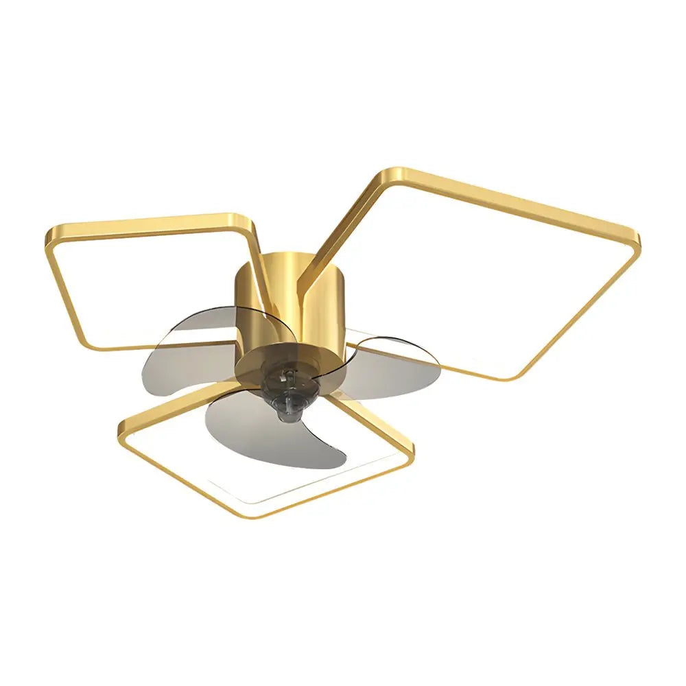 Modern Ceiling Fan Lamp with Square and Round Rings - Three-Step Dimming LED and Silent Operation Luxe