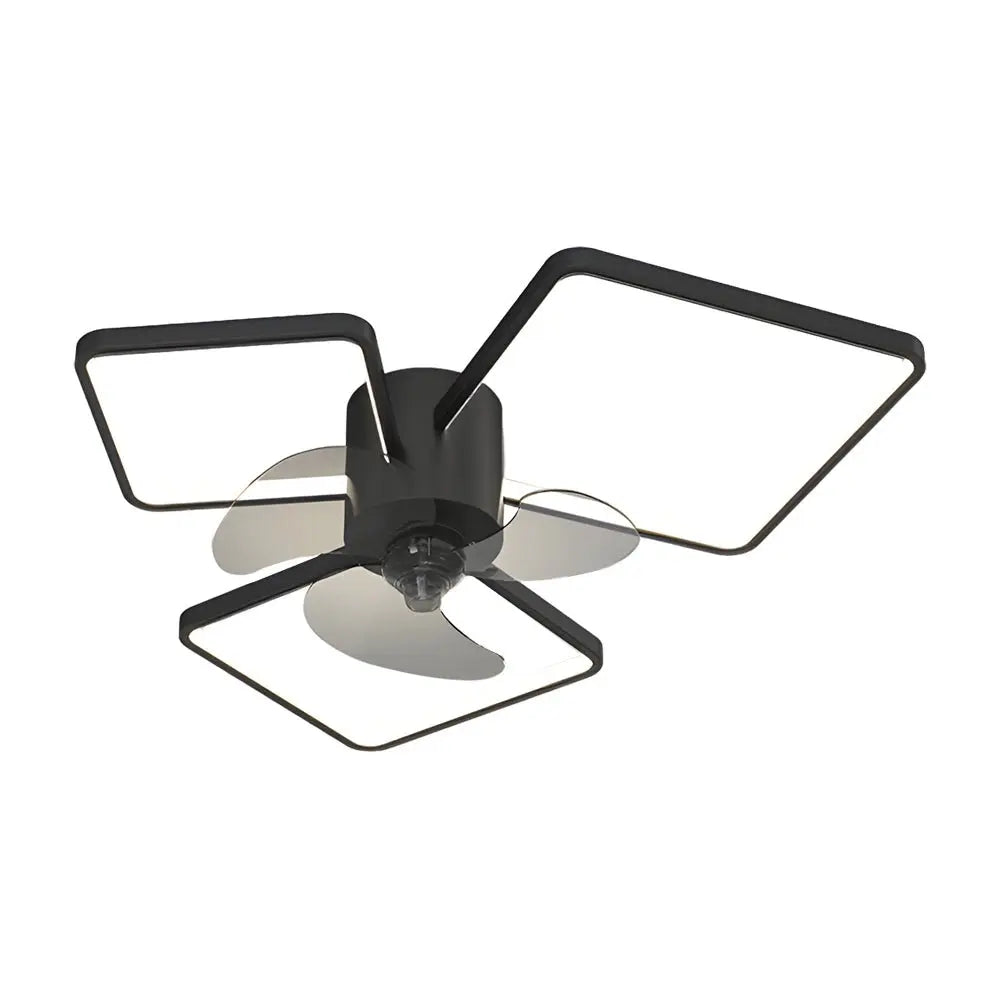 Modern Ceiling Fan Lamp with Square and Round Rings - Three-Step Dimming LED and Silent Operation Luxe