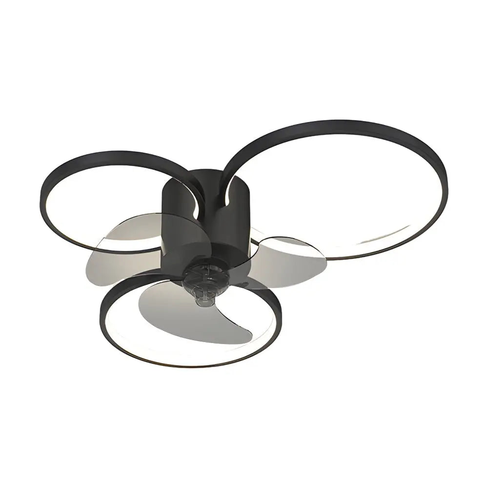 Modern Ceiling Fan Lamp with Square and Round Rings - Three-Step Dimming LED and Silent Operation Luxe