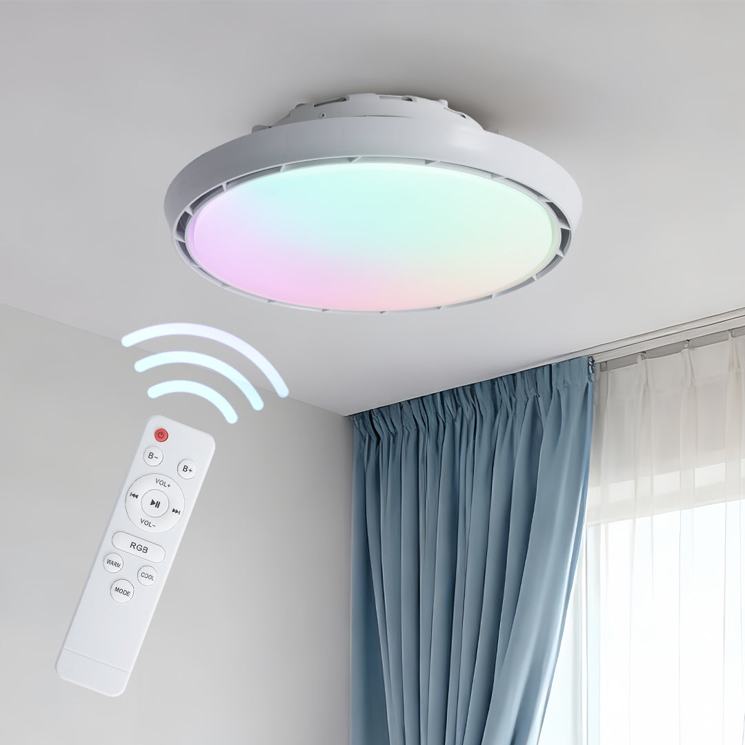 Modern Round Ceiling Fan with Dimmable LED Light - Leafless Design