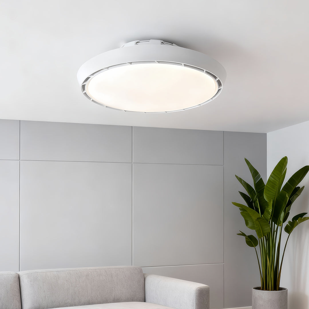 Modern Round Ceiling Fan with Dimmable LED Light - Leafless Design