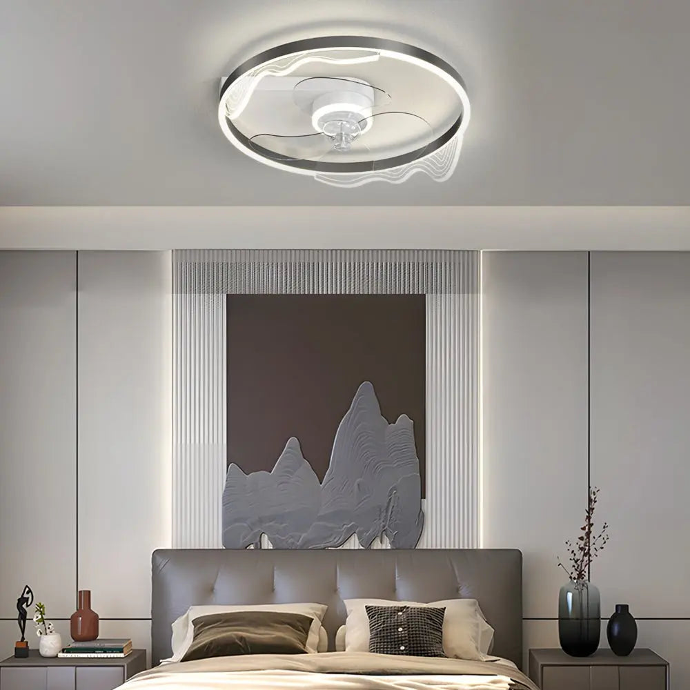 Modern Ceiling Fan with Lights: Round Acrylic Waves Design and Three-Step Dimming LED Luxe