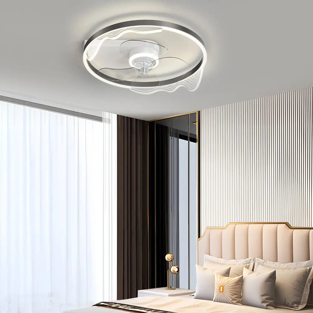 Modern Ceiling Fan with Lights: Round Acrylic Waves Design and Three-Step Dimming LED Luxe