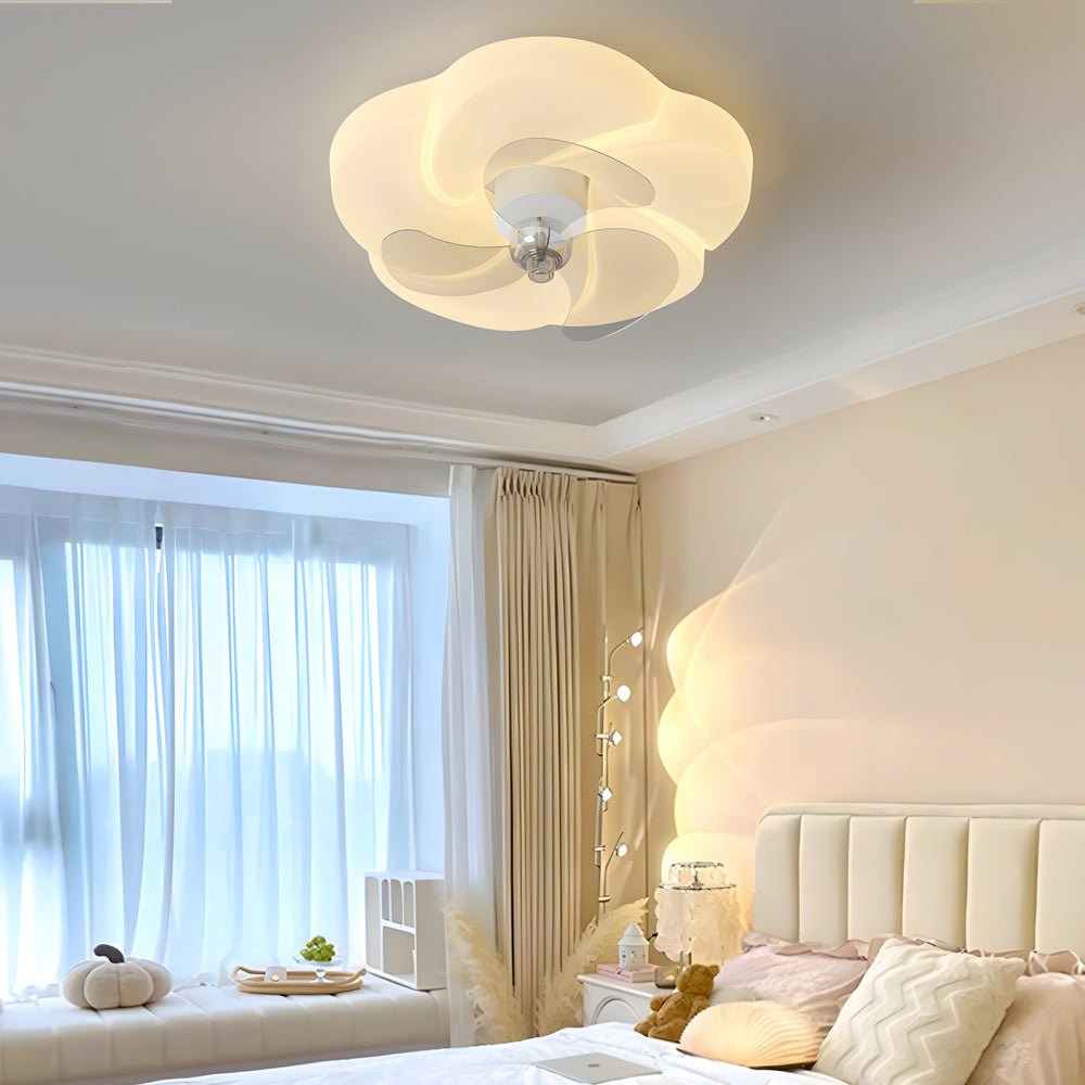 modern ceiling fan with romantic flower design 3 step dimming led and silent shaking head