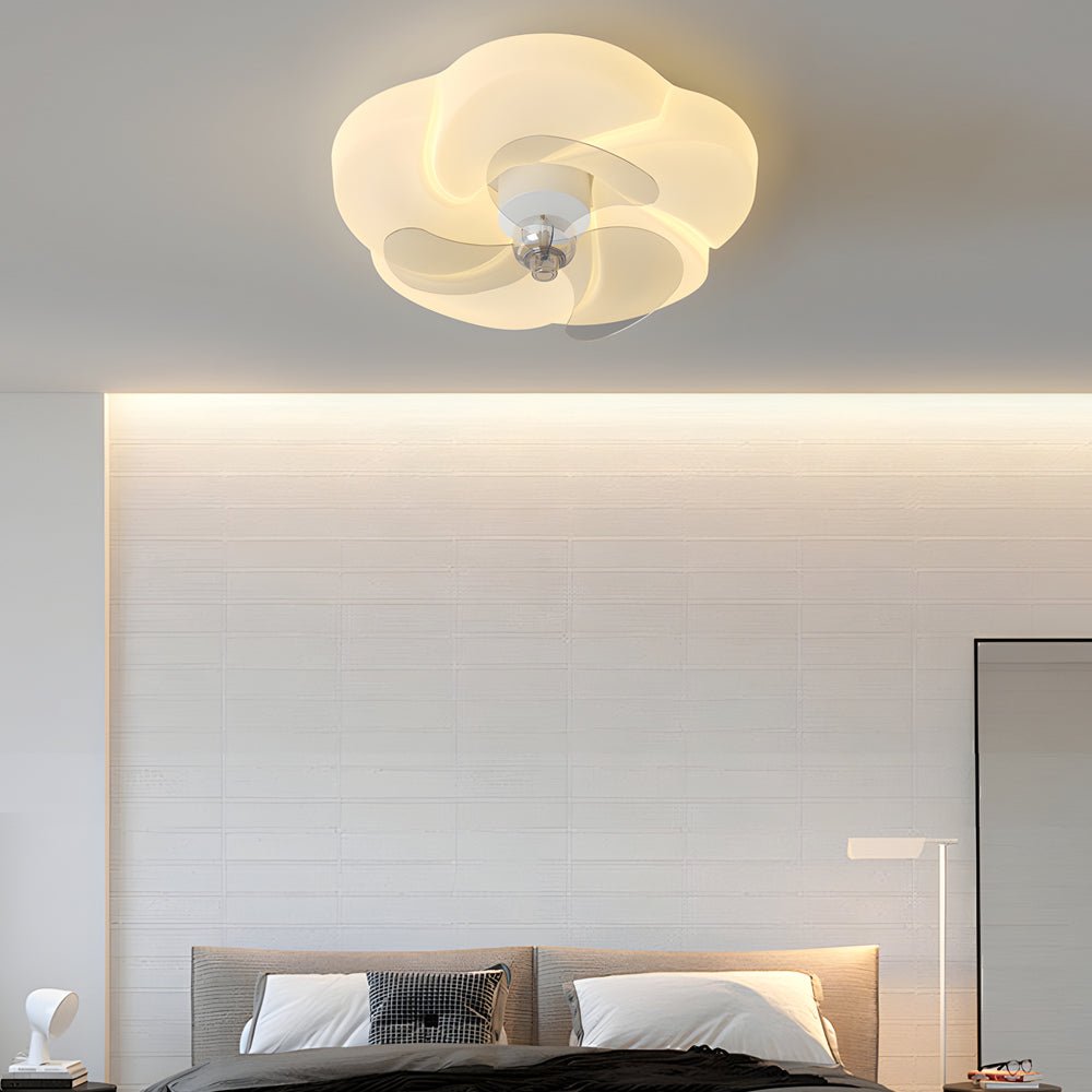 modern ceiling fan with romantic flower design 3 step dimming led and silent shaking head