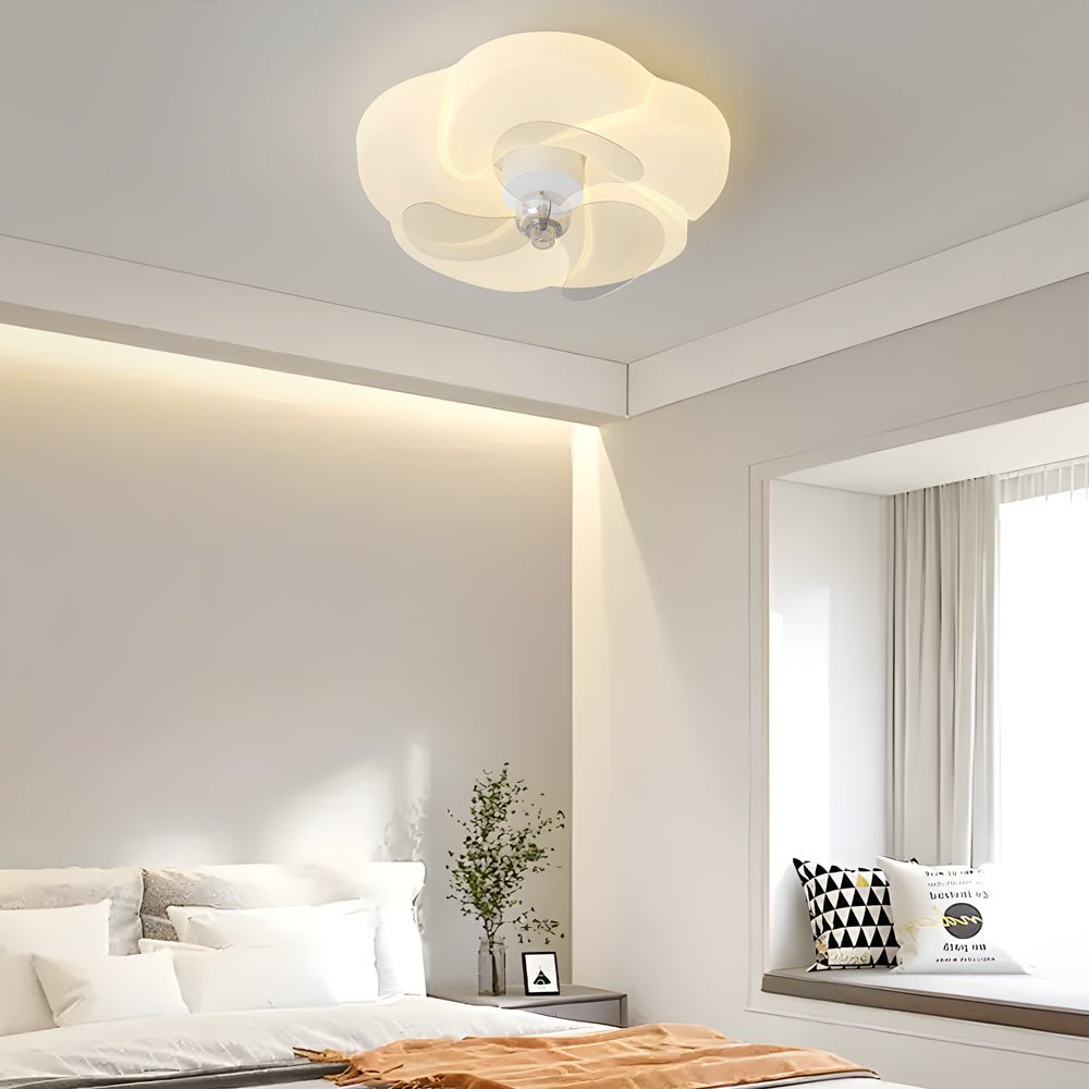 modern ceiling fan with romantic flower design 3 step dimming led and silent shaking head