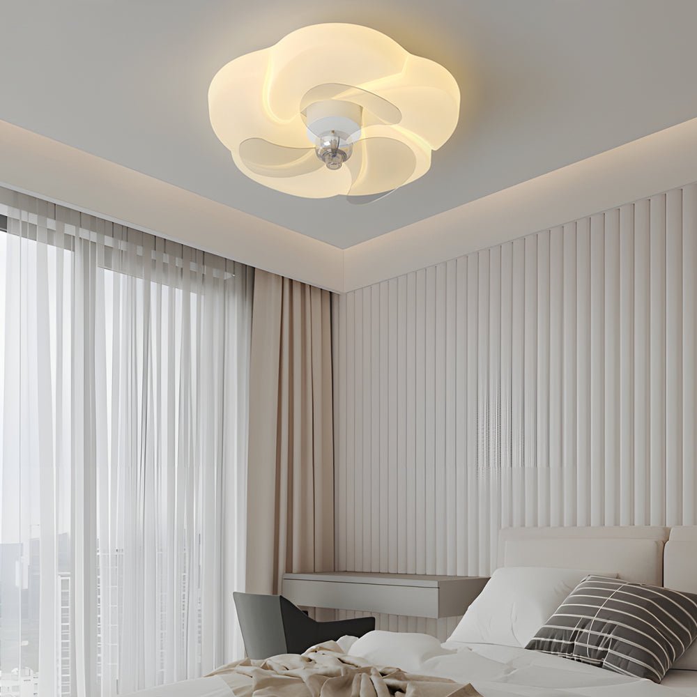 modern ceiling fan with romantic flower design 3 step dimming led and silent shaking head