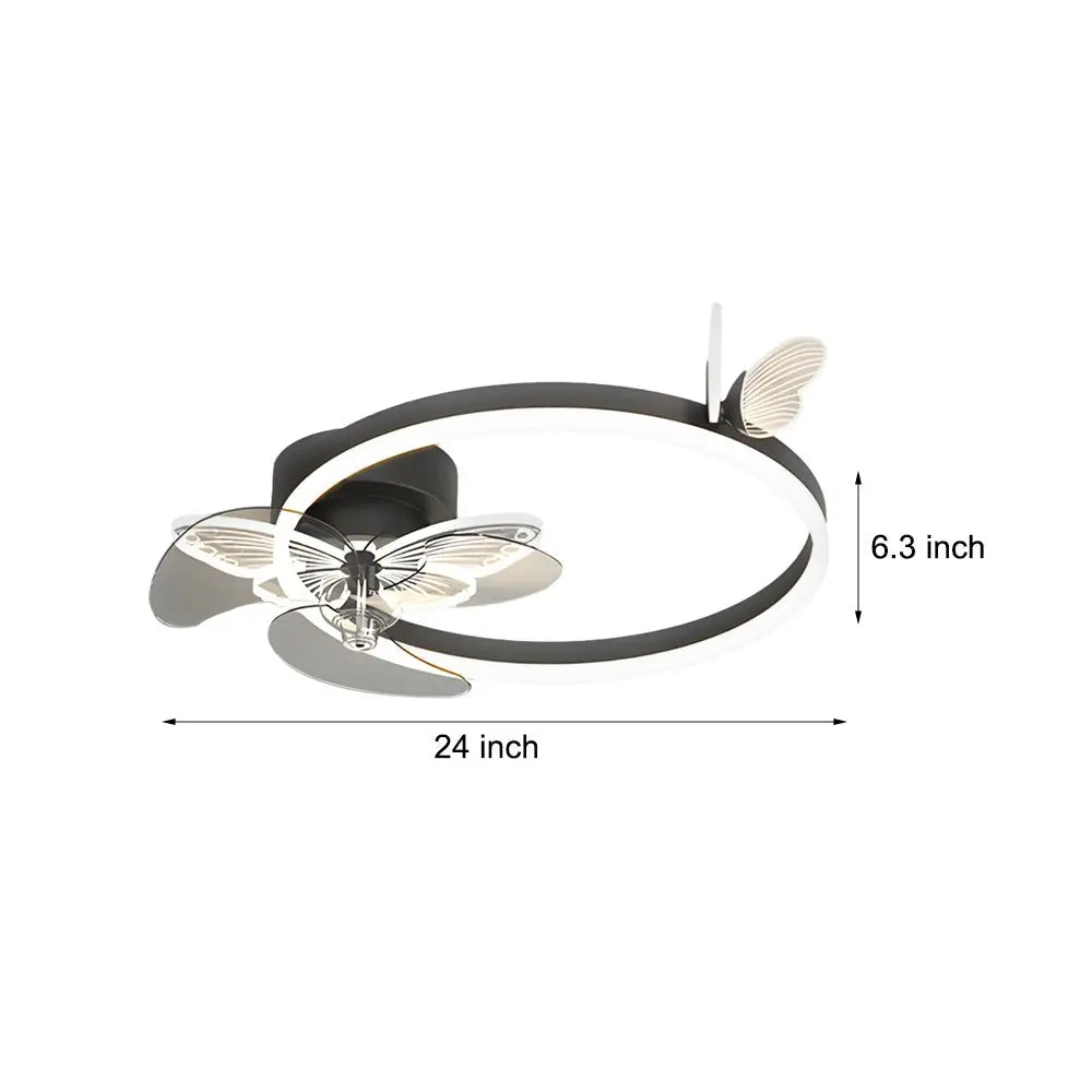 Modern Ceiling Fans with Three-Step Dimming LED and Mute Function Featuring Ring Acrylic Butterflies Luxe