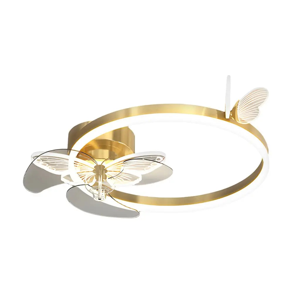 Modern Ceiling Fans with Three-Step Dimming LED and Mute Function Featuring Ring Acrylic Butterflies Luxe