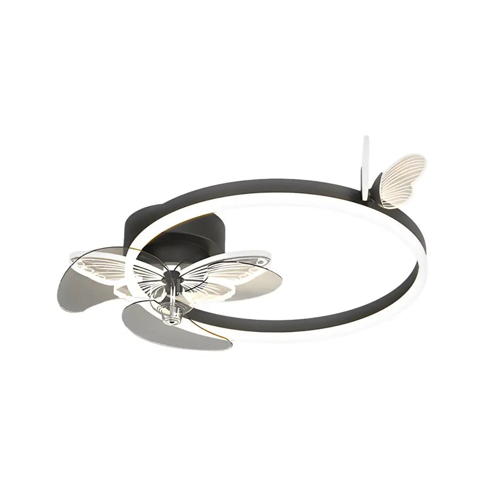 Modern Ceiling Fans with Three-Step Dimming LED and Mute Function Featuring Ring Acrylic Butterflies Luxe