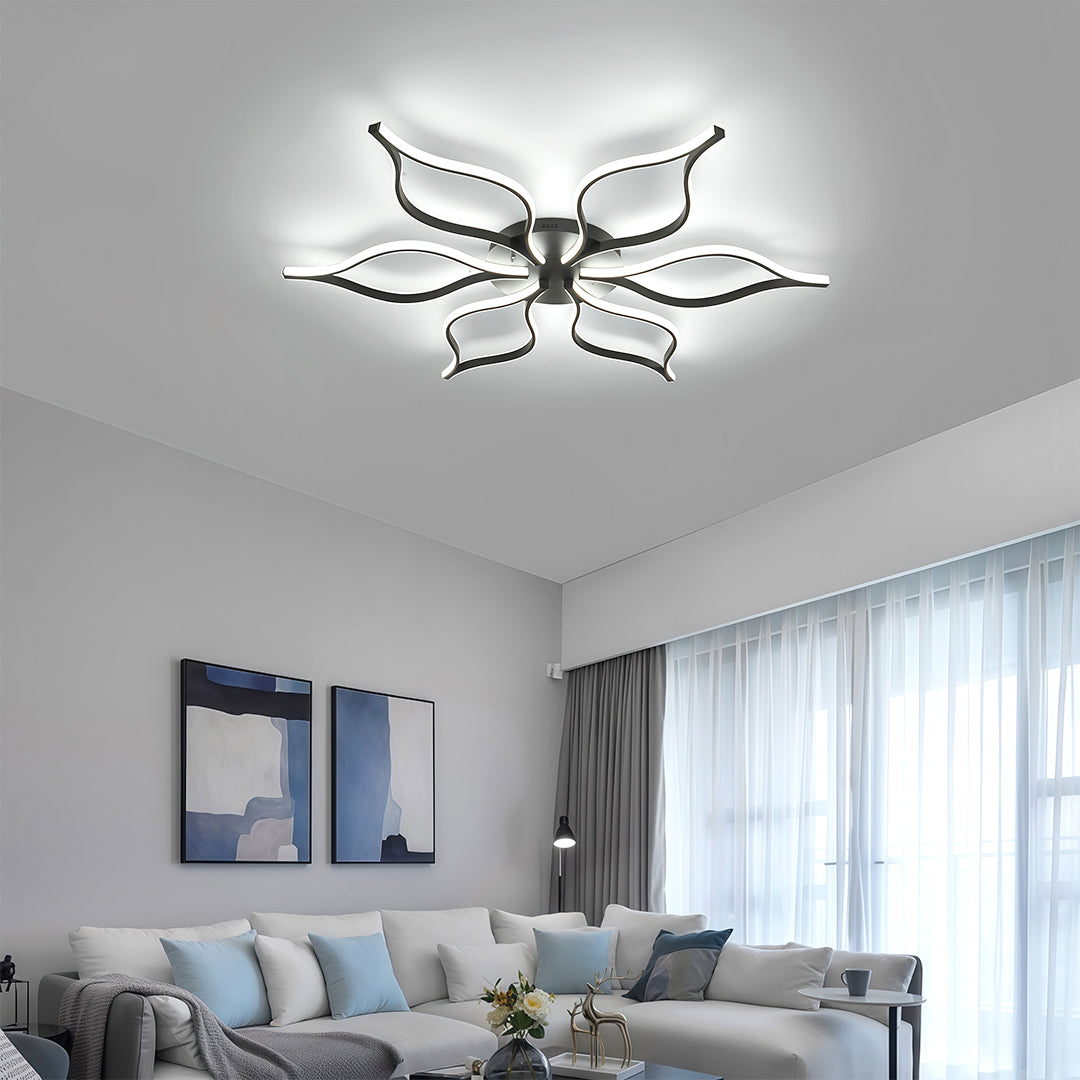 Minimalist LED Flush-Mount Ceiling Light — Black Iron, 120W / 160W, 43" or 47", Dimmable, Remote Control