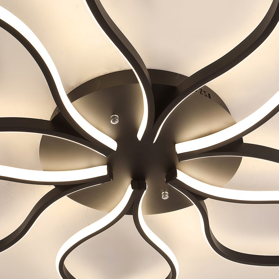 Minimalist LED Flush-Mount Ceiling Light — Black Iron, 120W / 160W, 43" or 47", Dimmable, Remote Control