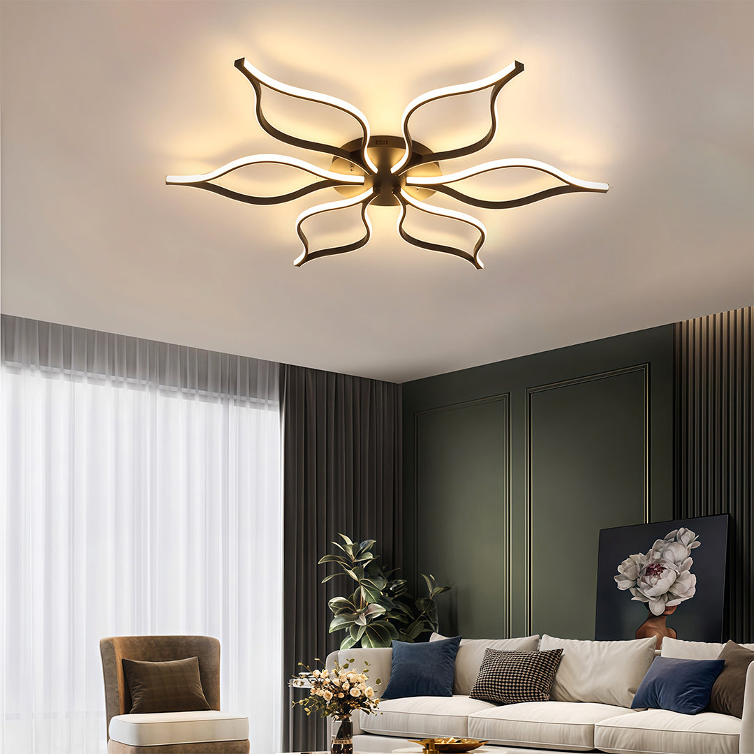 Minimalist LED Flush-Mount Ceiling Light — Black Iron, 120W / 160W, 43" or 47", Dimmable, Remote Control