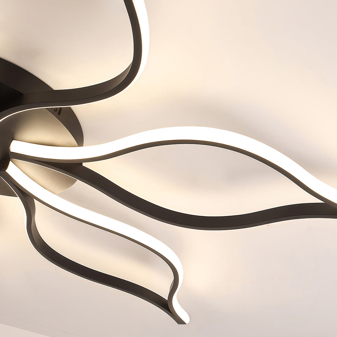 Minimalist LED Flush-Mount Ceiling Light — Black Iron, 120W / 160W, 43" or 47", Dimmable, Remote Control