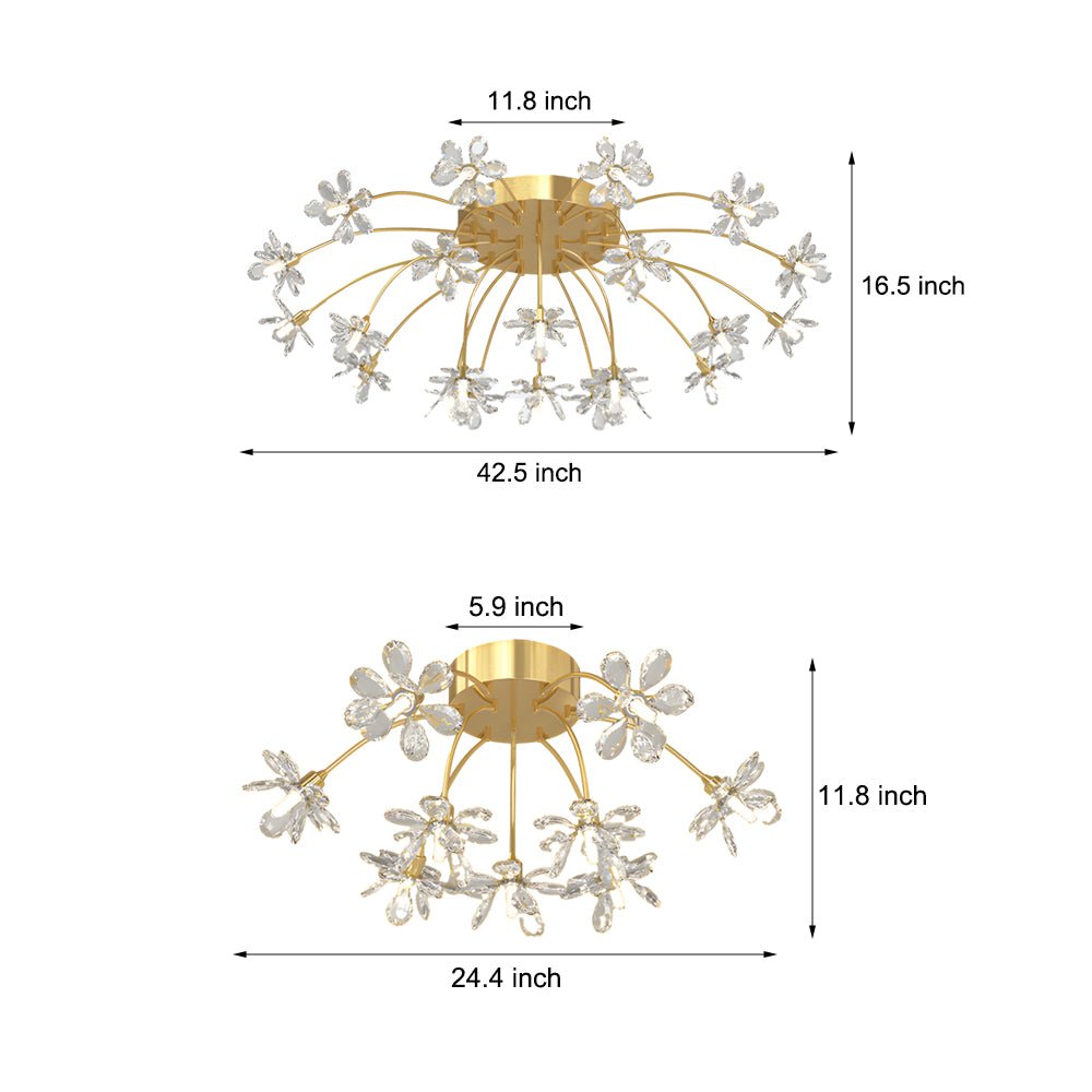 modern ceiling light fixture with crystal dandelion flowers and three step dimming