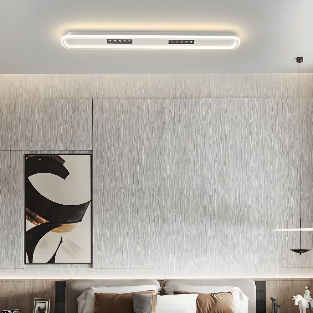 modern ceiling light fixture with simple rounded rectangular design and three step dimming