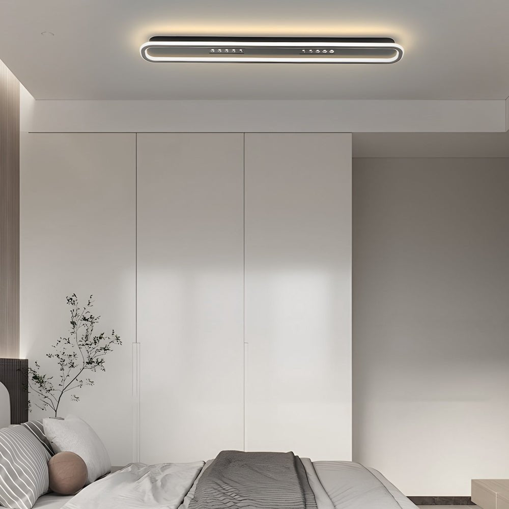 modern ceiling light fixture with simple rounded rectangular design and three step dimming