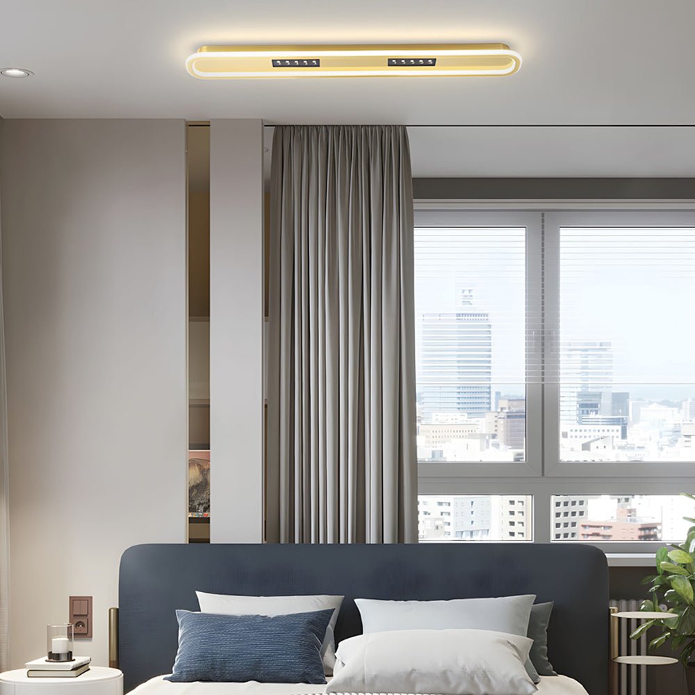 modern ceiling light fixture with simple rounded rectangular design and three step dimming