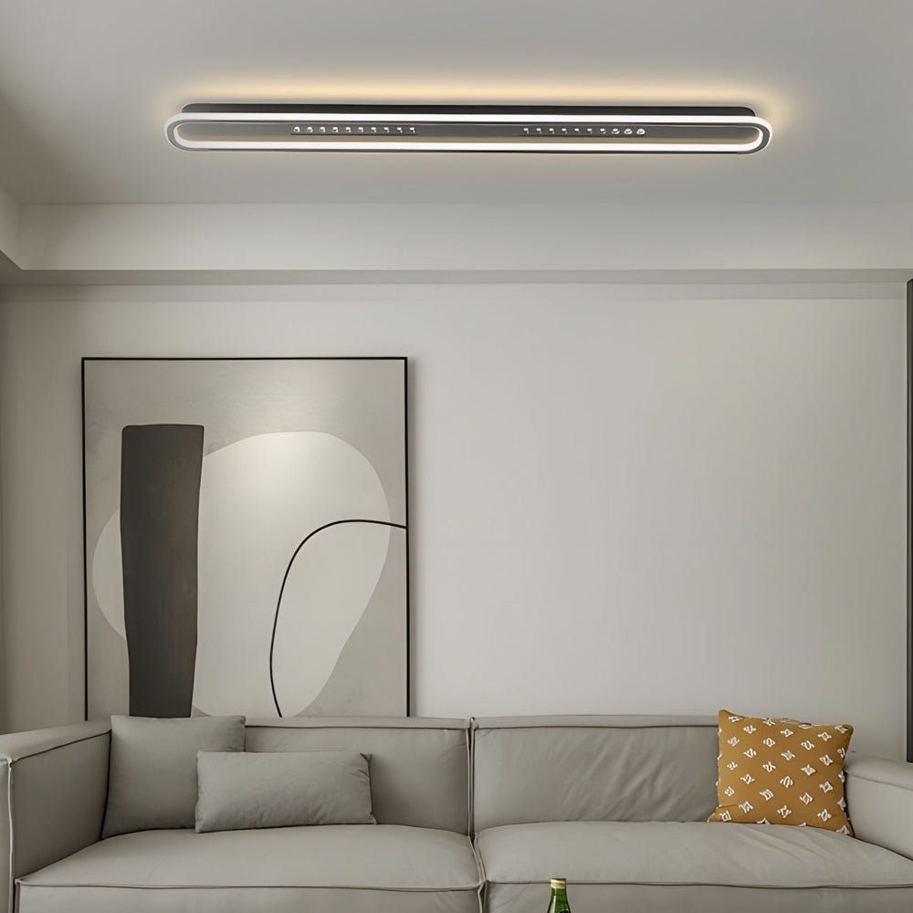 modern ceiling light fixture with simple rounded rectangular design and three step dimming