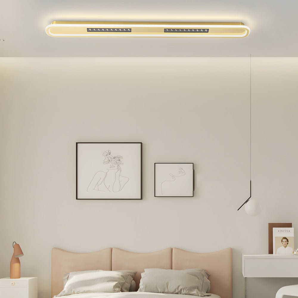 modern ceiling light fixture with simple rounded rectangular design and three step dimming