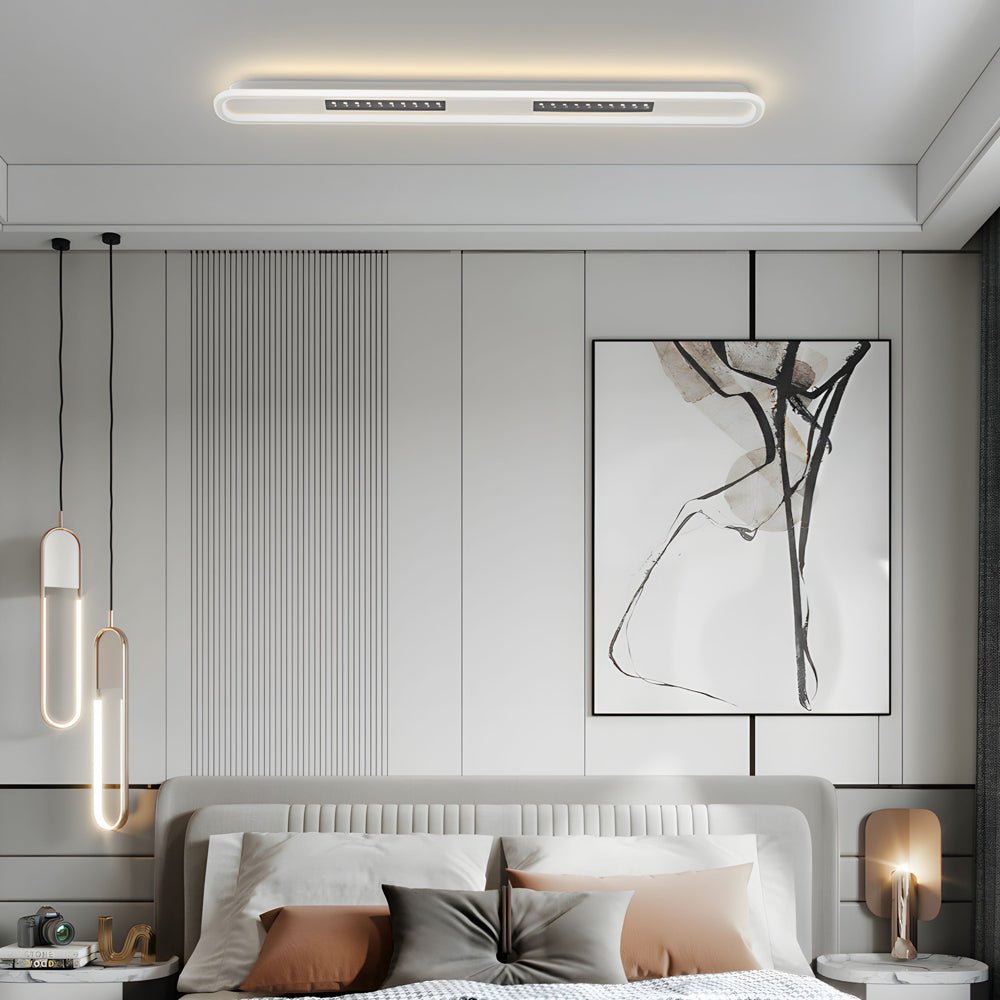 modern ceiling light fixture with simple rounded rectangular design and three step dimming