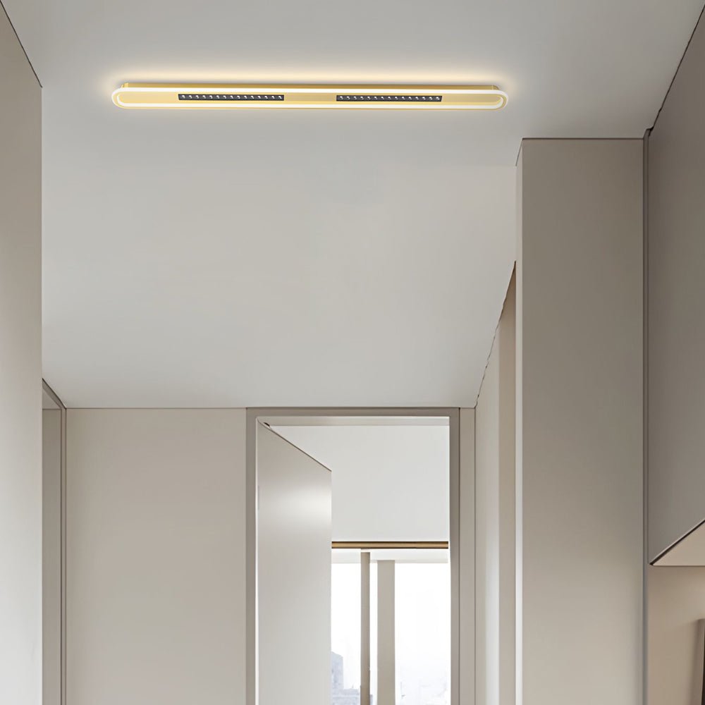 modern ceiling light fixture with simple rounded rectangular design and three step dimming