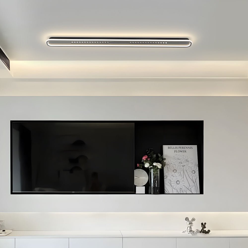 modern ceiling light fixture with simple rounded rectangular design and three step dimming