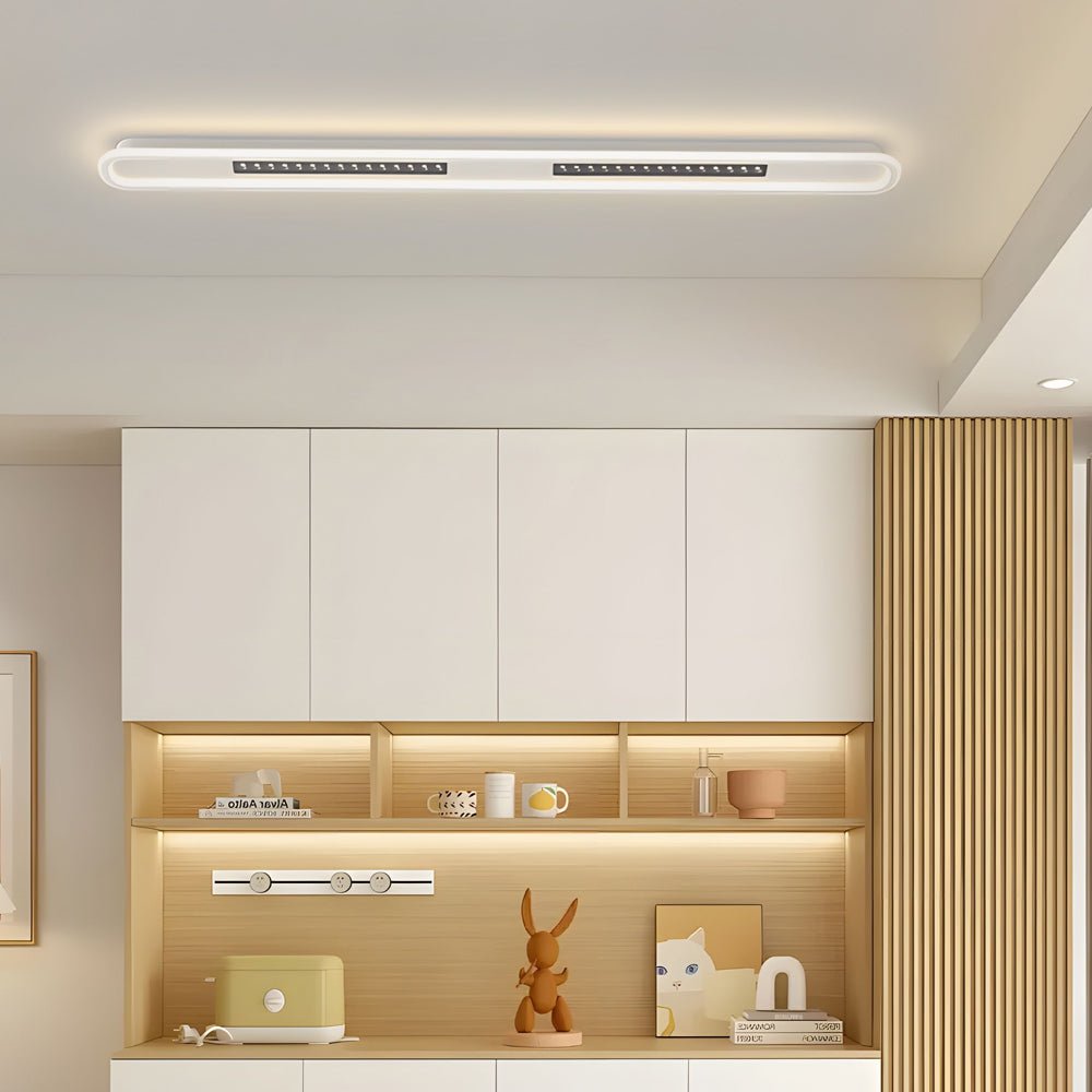 modern ceiling light fixture with simple rounded rectangular design and three step dimming