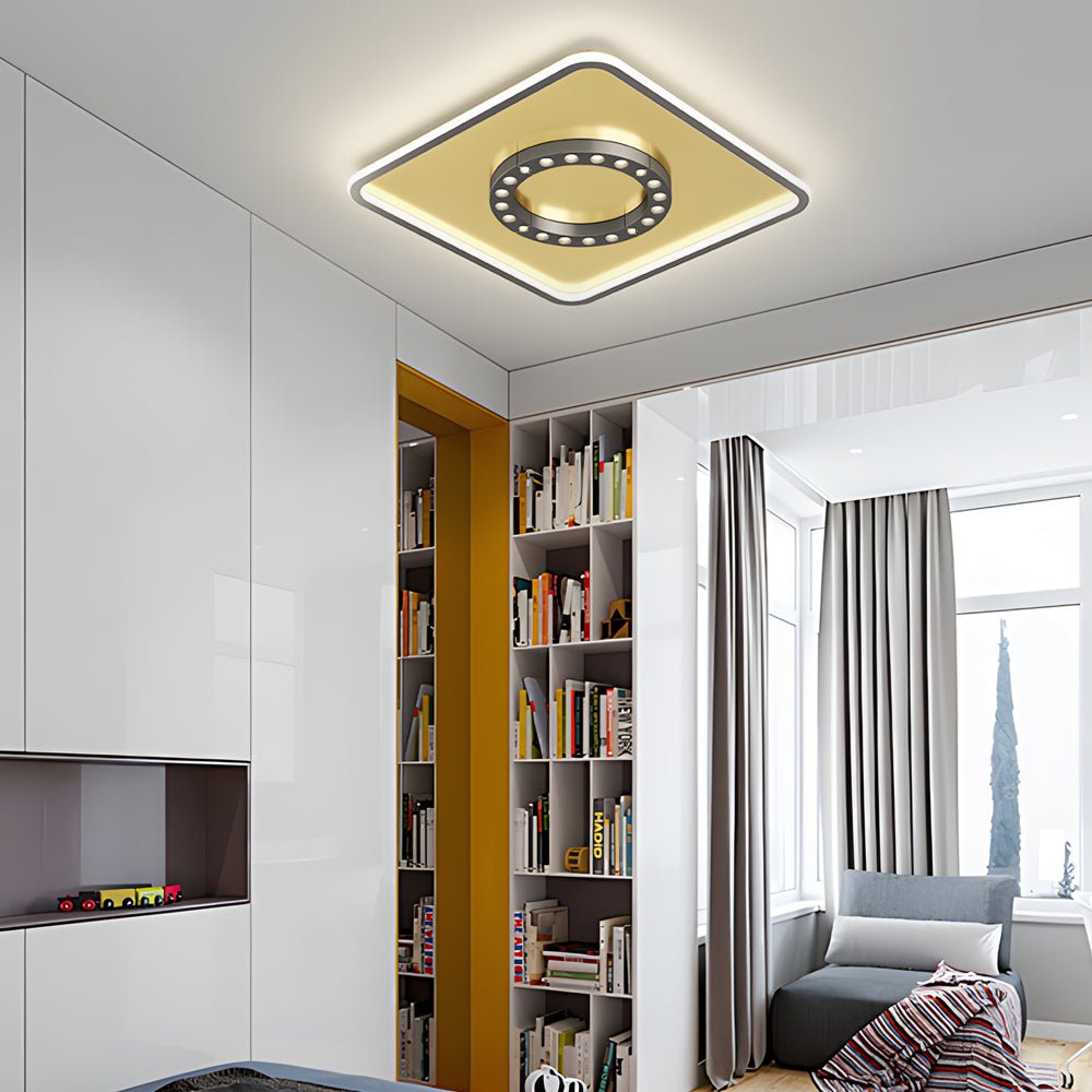 modern ceiling light fixture with square and round led design anti glare and 3 step dimming