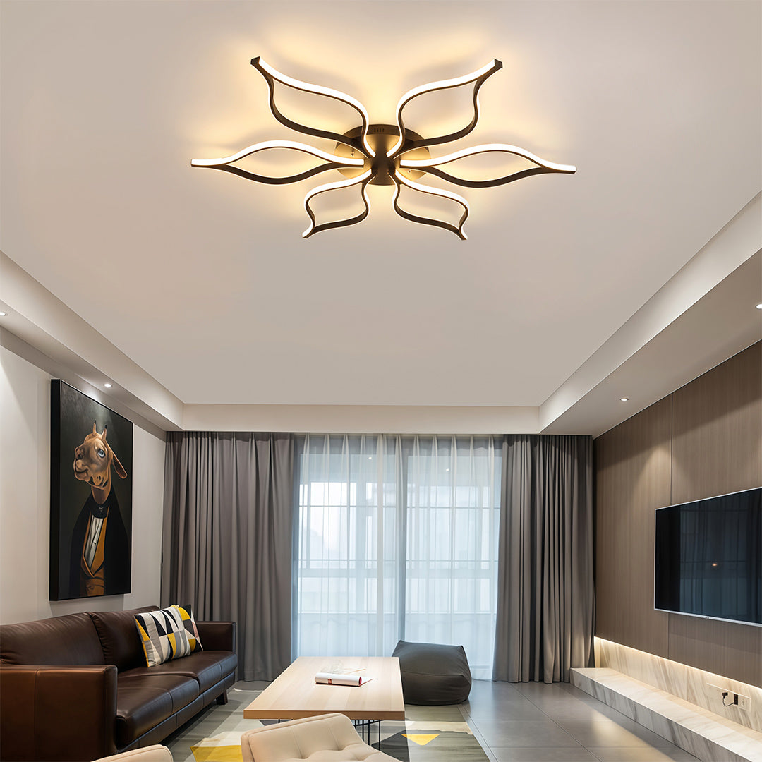 Minimalist LED Flush-Mount Ceiling Light — Black Iron, 120W / 160W, 43" or 47", Dimmable, Remote Control