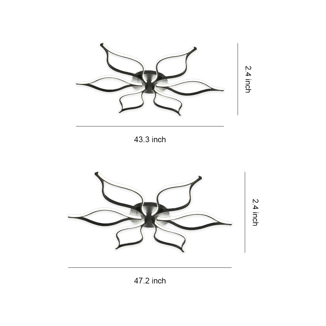 Minimalist LED Flush-Mount Ceiling Light — Black Iron, 120W / 160W, 43" or 47", Dimmable, Remote Control