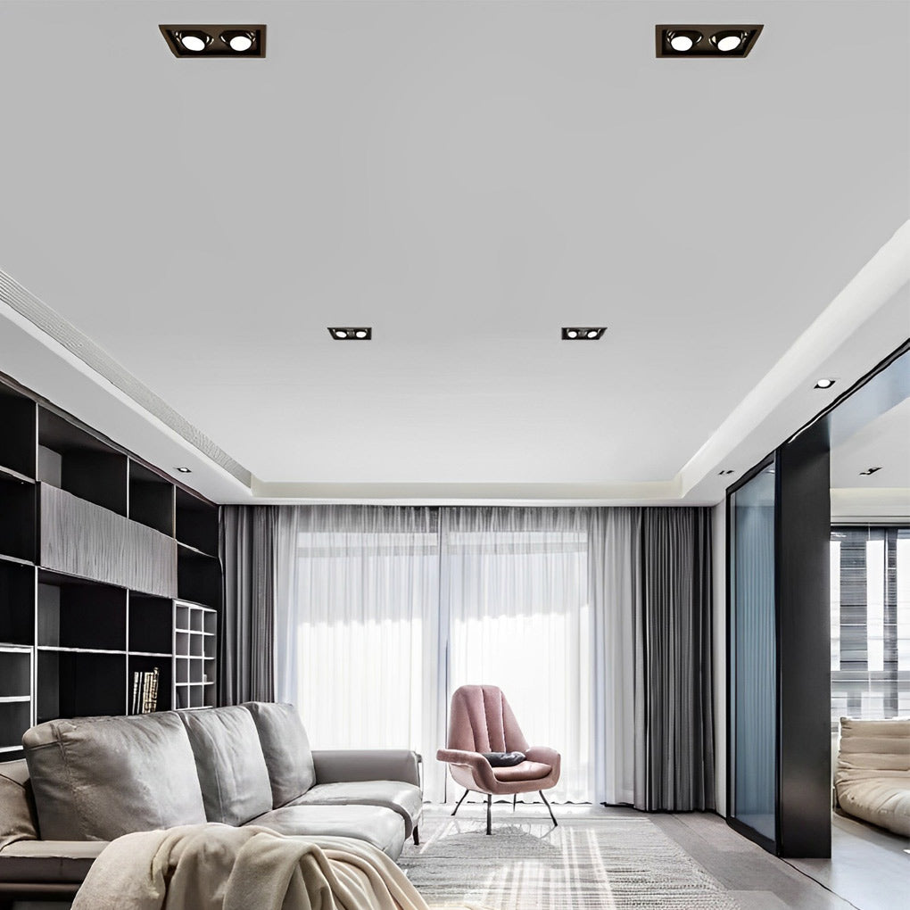 Rectangular Twin-Head Recessed Spotlight — Aluminum, 24W LED, 45° Adjustable, 3-Step Color Dimming