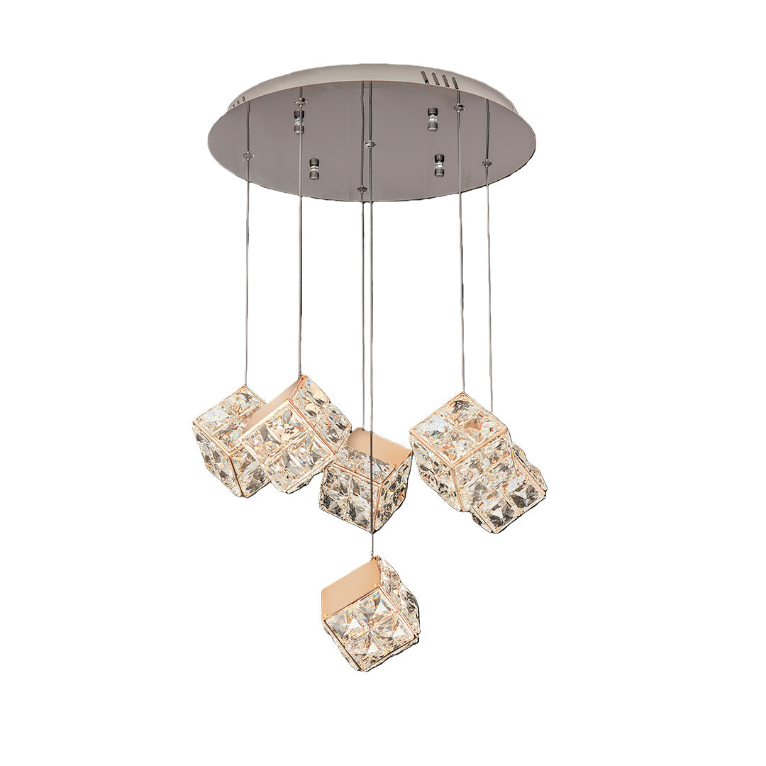 Rubik's Cube Crystal Chandelier — Champagne Gold, LED, 3-Step Dimming, 59.1" Chain, 6- to 17-Head