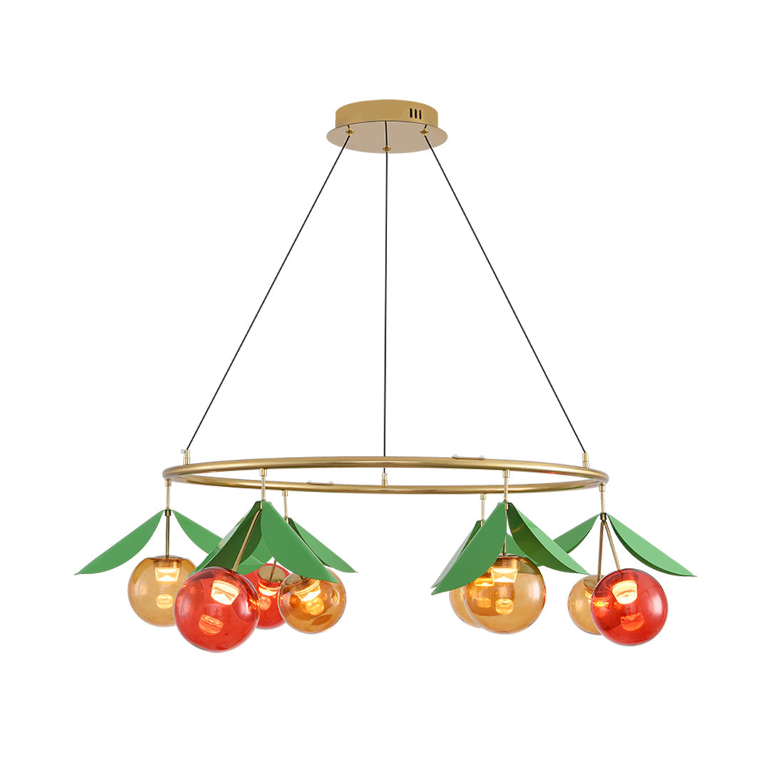 Cherry Glass Bulb Chandelier — Electroplated Metal, 6- or 9-Light, Three-Color Dimming, 2m Adjustable Cord