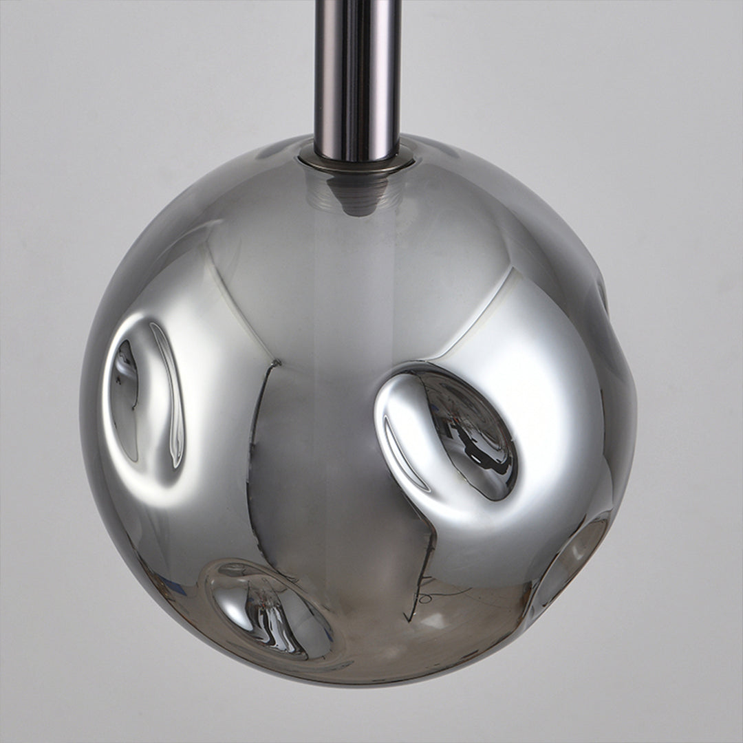 Minimalist Branch Drum Pendant Light — Wrought Iron, Smoke Grey Glass, Three-Color Dimming, Adjustable Chain