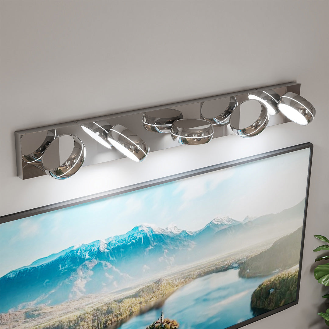 Minimalist Chrome Bathroom Vanity Light — Aluminum, LED 6000K, 3 to 6-Light Configurations