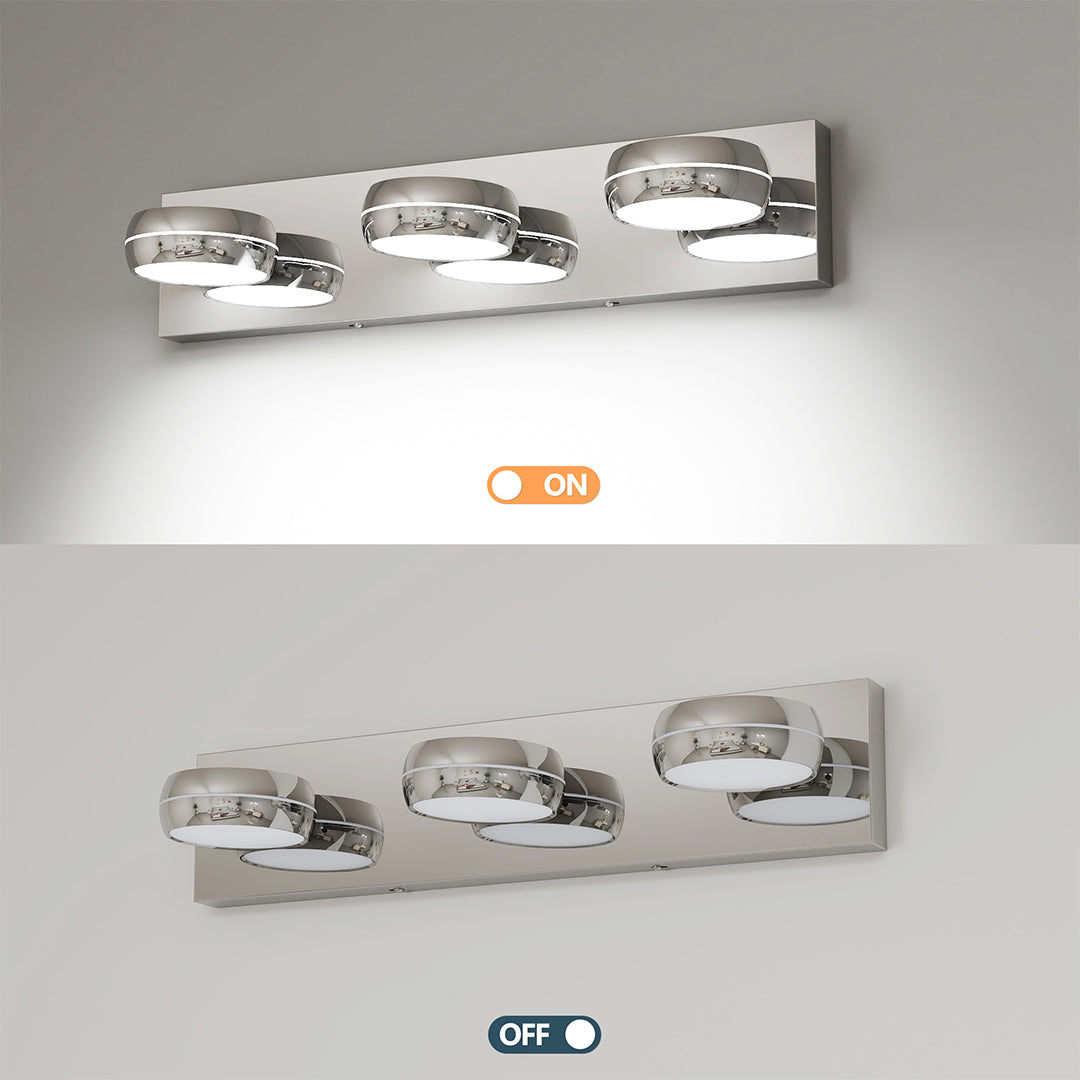 Minimalist Chrome Bathroom Vanity Light — Aluminum, LED 6000K, 3 to 6-Light Configurations