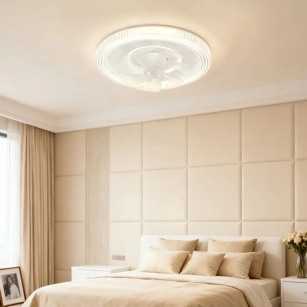 Simple LED Lamp Circular Ceiling Fan with White Finish and Light Luxe