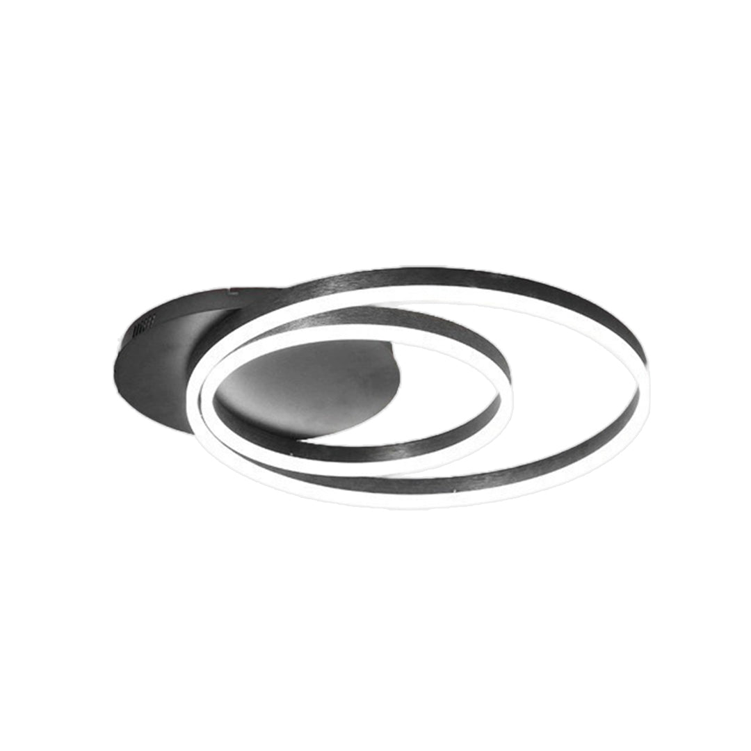 Circular Double-Circle LED Flush-Mount Ceiling Light — Aluminum and Acrylic, Three-Color Dimming, 36W / 48W / 64W