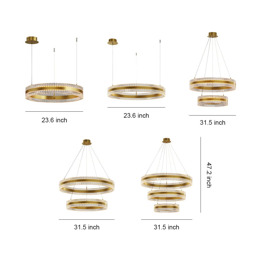 Minimalist Circular Ring Chandelier — Aluminum, Single / Double / Triple Ring, Three-Color Dimming, Copper / Chrome / Black