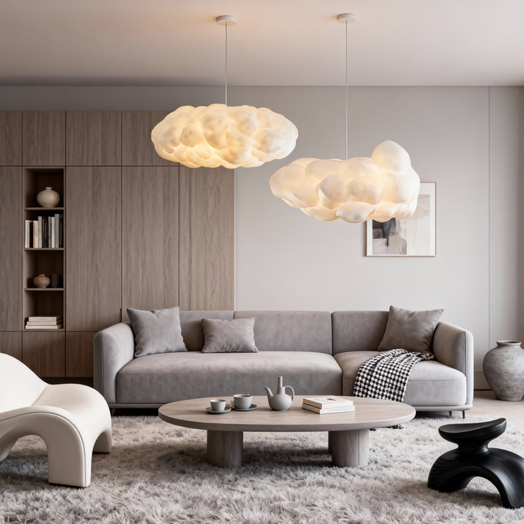 Cloud-Form Pendant Light — Fabric Shade, 1-Light, 40W E26/E27, Multiple Sizes